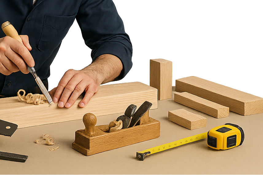 homem trabalhando com madeira. sem background. fundo transparente. madeira e ferramentas que usamos para marcenaria imagem elegante 